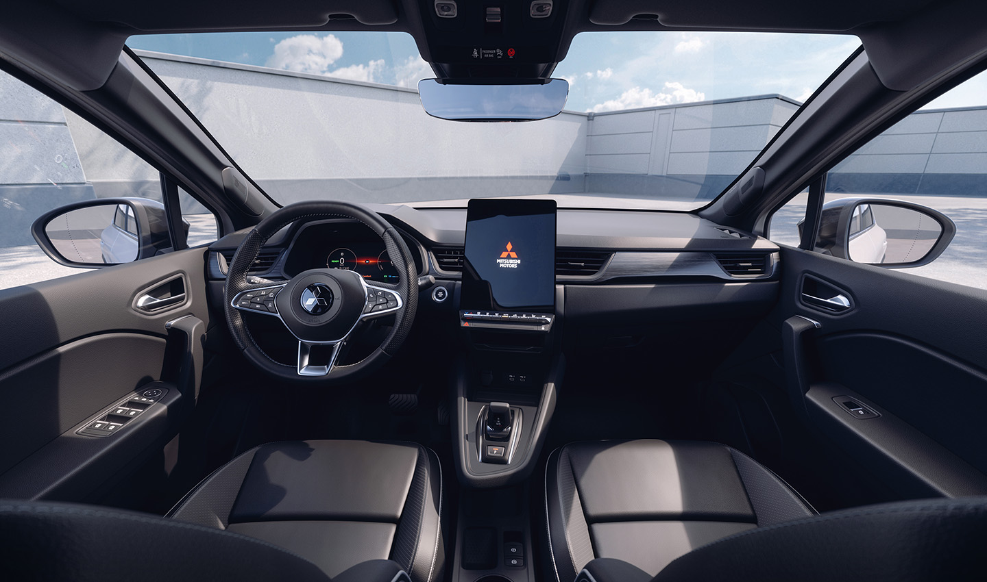 En röd Mitsubishi Colt kör genom en tunnel, sedd bakifrån